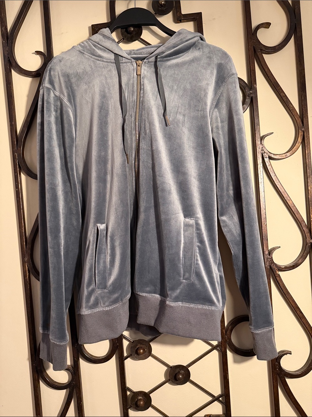 White Mark Light Blue Velvet Zip Hoodie Jacket